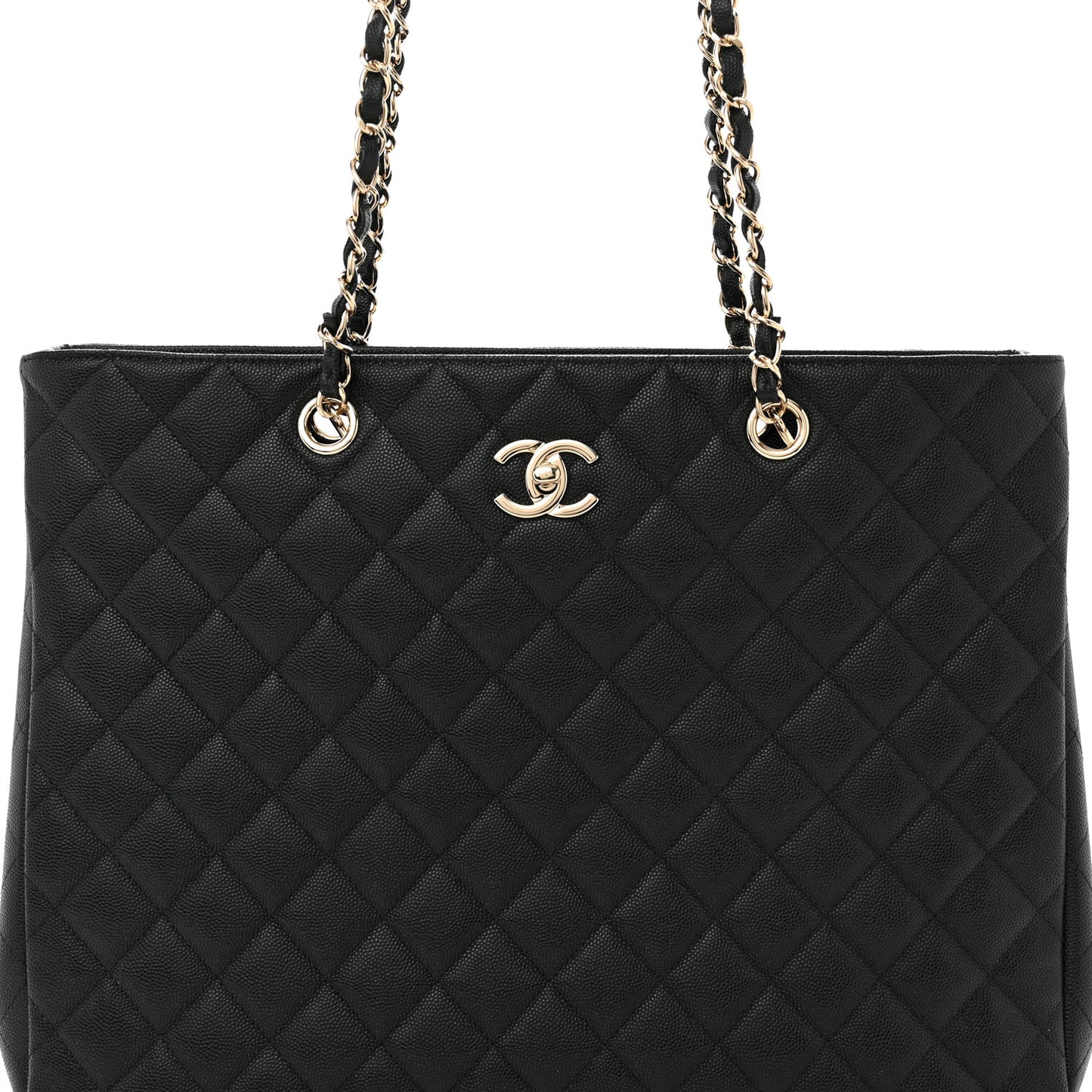 Caviar Quilted Large Shopping Tote Black