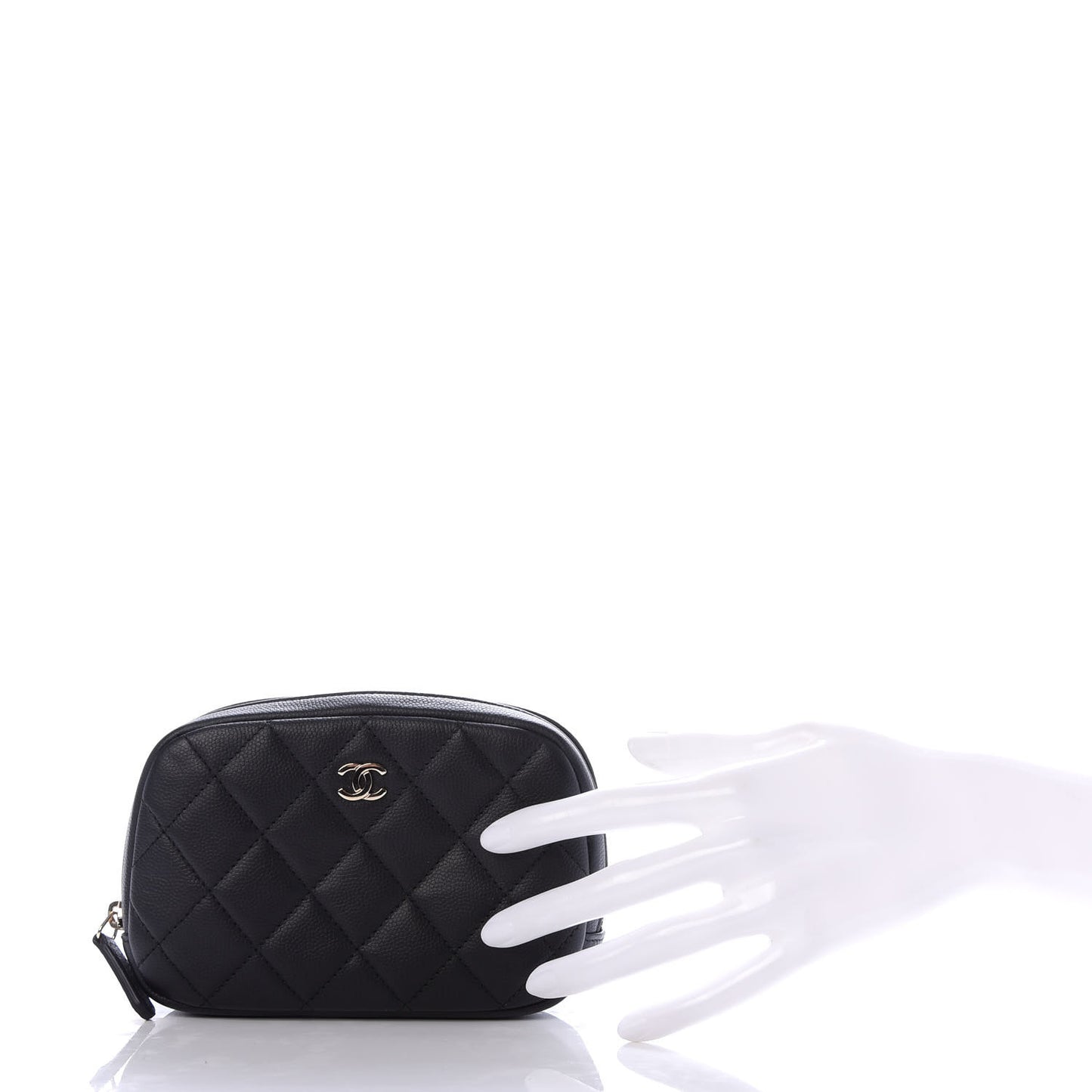 Caviar Quilted Small Curvy Pouch Cosmetic Case Black