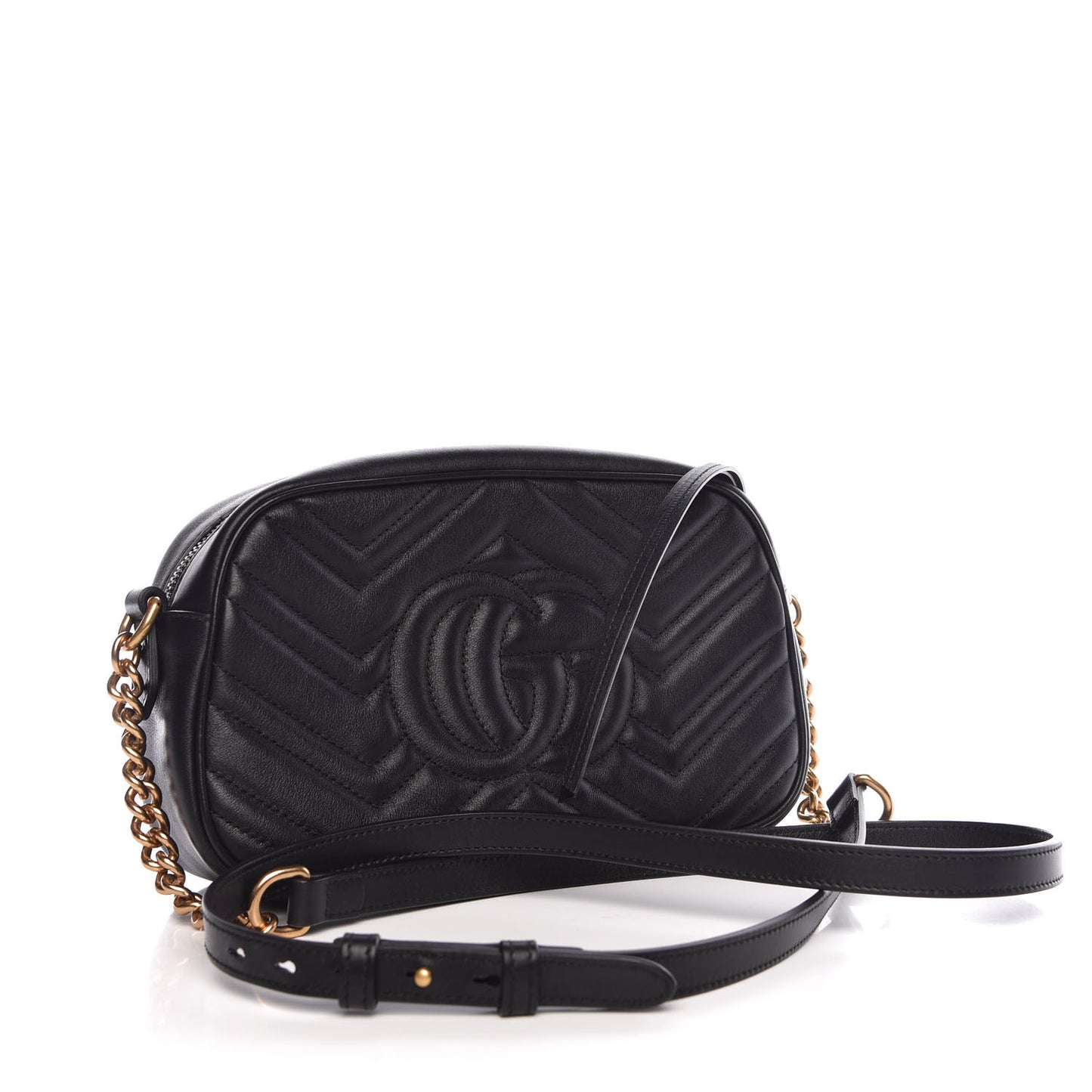 Calfskin Matelasse Small GG Marmont Chain Shoulder Bag Black