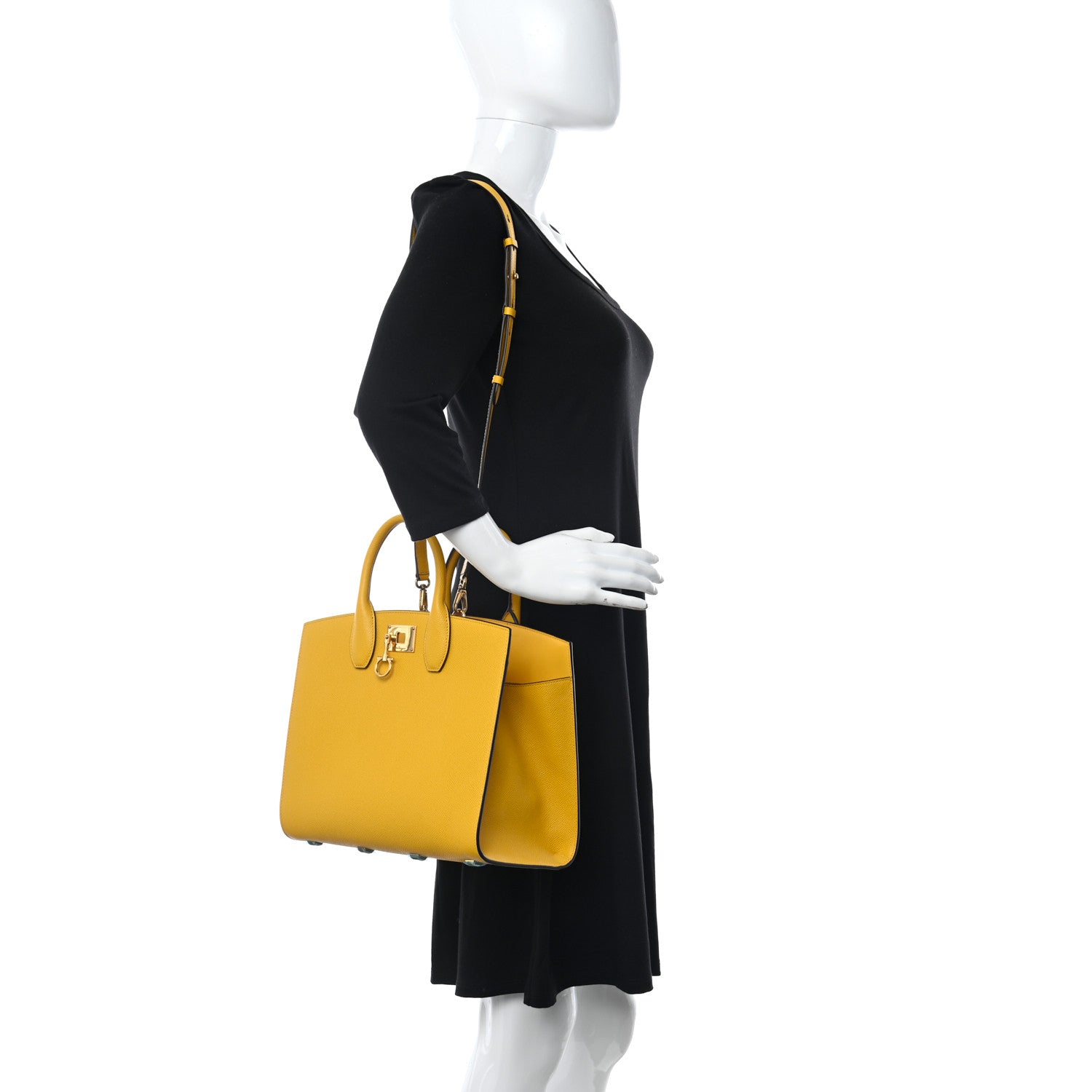 Salvatore Ferragamo Hammered Calfskin Medium The Studio Box Bag Sunshine 2 of 10