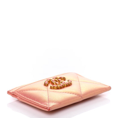Chanel Iridescent Calfskin Quilted Chanel 19 Card Holder Pink 4 of 7
