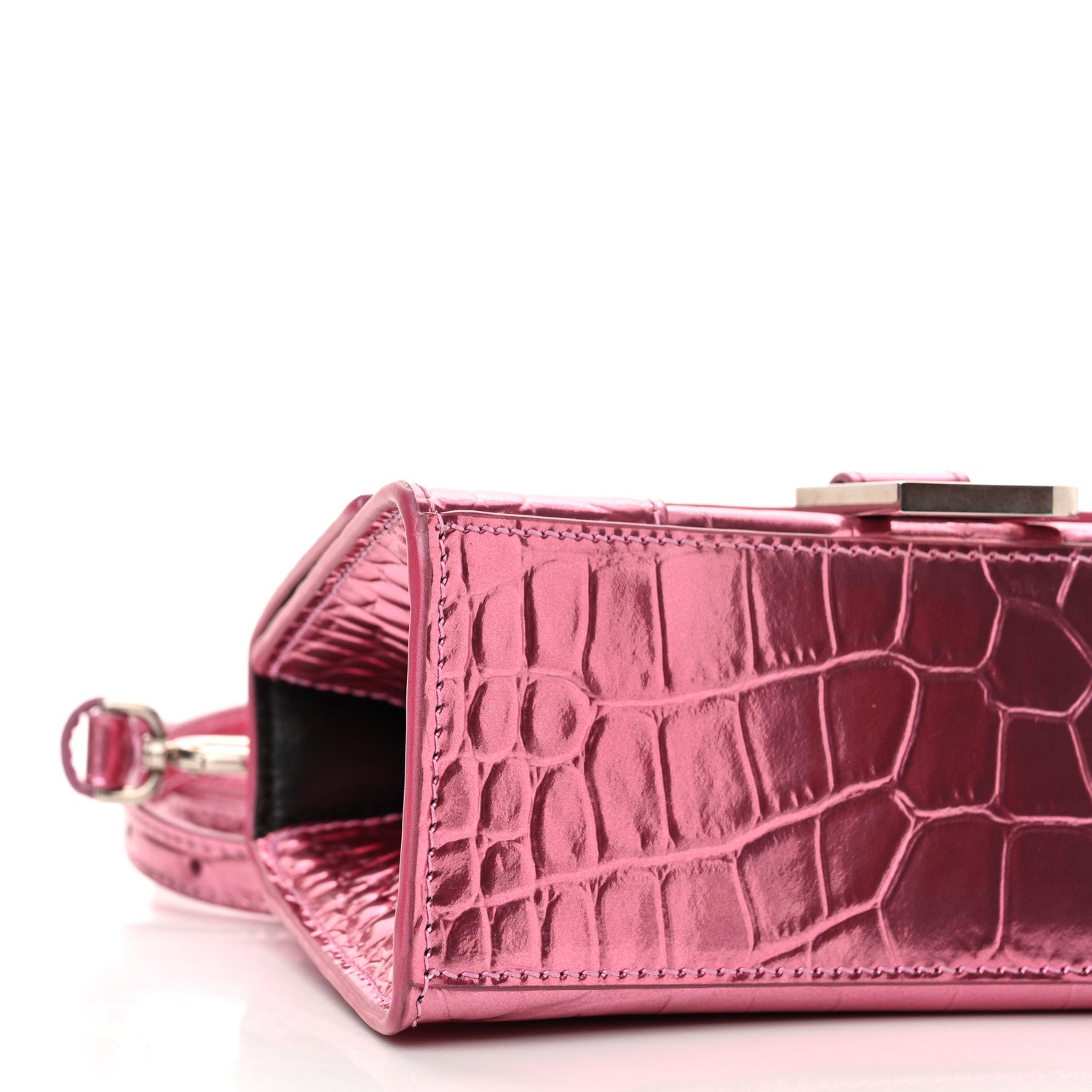 Balenciaga Metallic Shiny Calfskin Crocodile Embossed Hourglass Top Handle Bag XS Pink 8 of 11