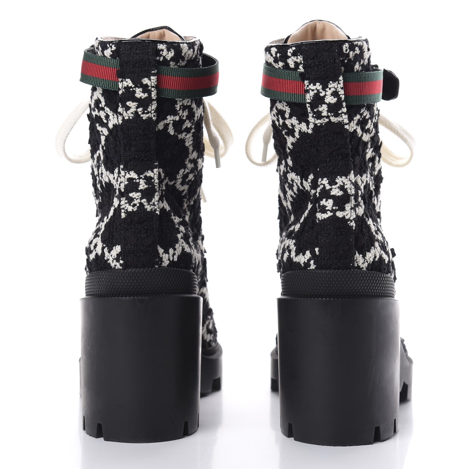 Gucci Tweed GG Monogram Lace Up Combat Ankle Boots 40.5 Black 6 of 12