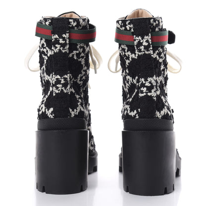 Gucci Tweed GG Monogram Lace Up Combat Ankle Boots 40.5 Black 6 of 12