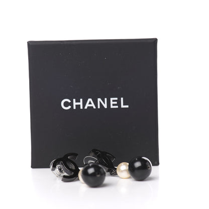 Chanel Ruthenium Pearl Bead CC Drop Earrings Black 6 of 6