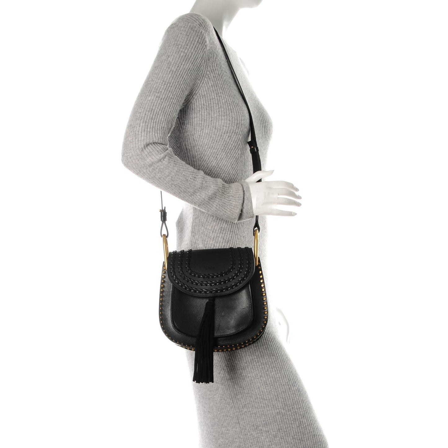 Calfskin Braided Small Hudson Shoulder Bag Black