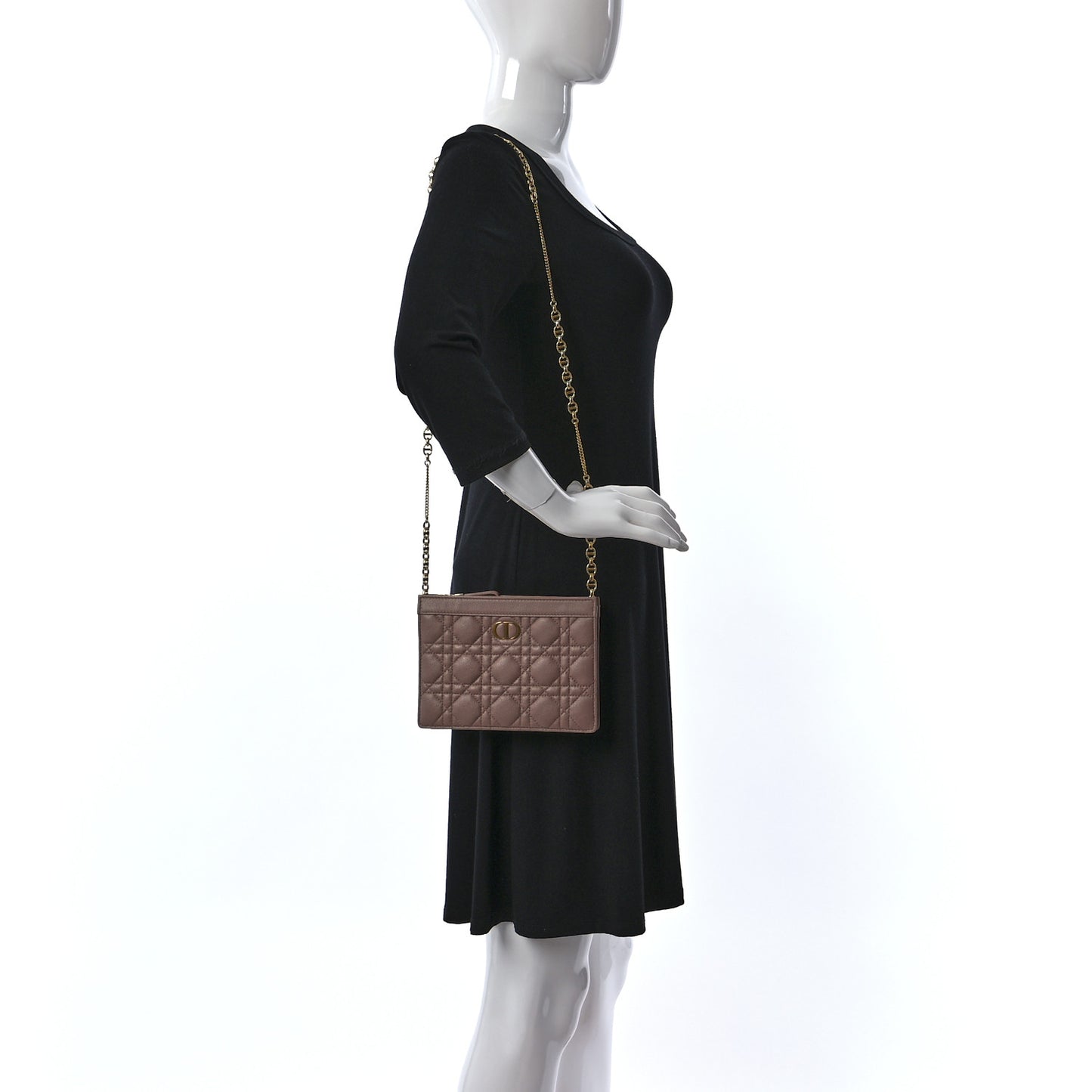 Calfskin Cannage Caro Zipped Pouch With Chain Fard