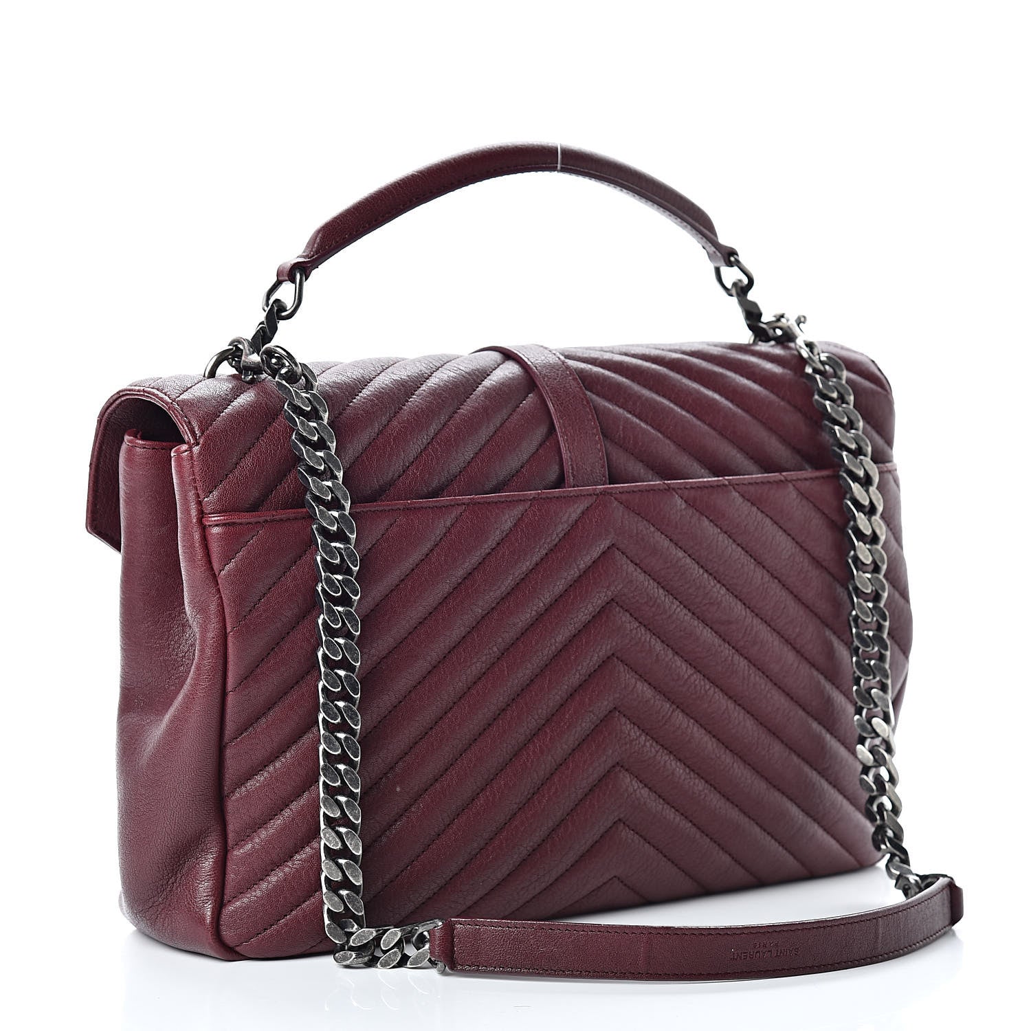 Saint Laurent Sheepskin Matelasse Chevron Large Monogram Satchel Rouge Legion 3 of 12
