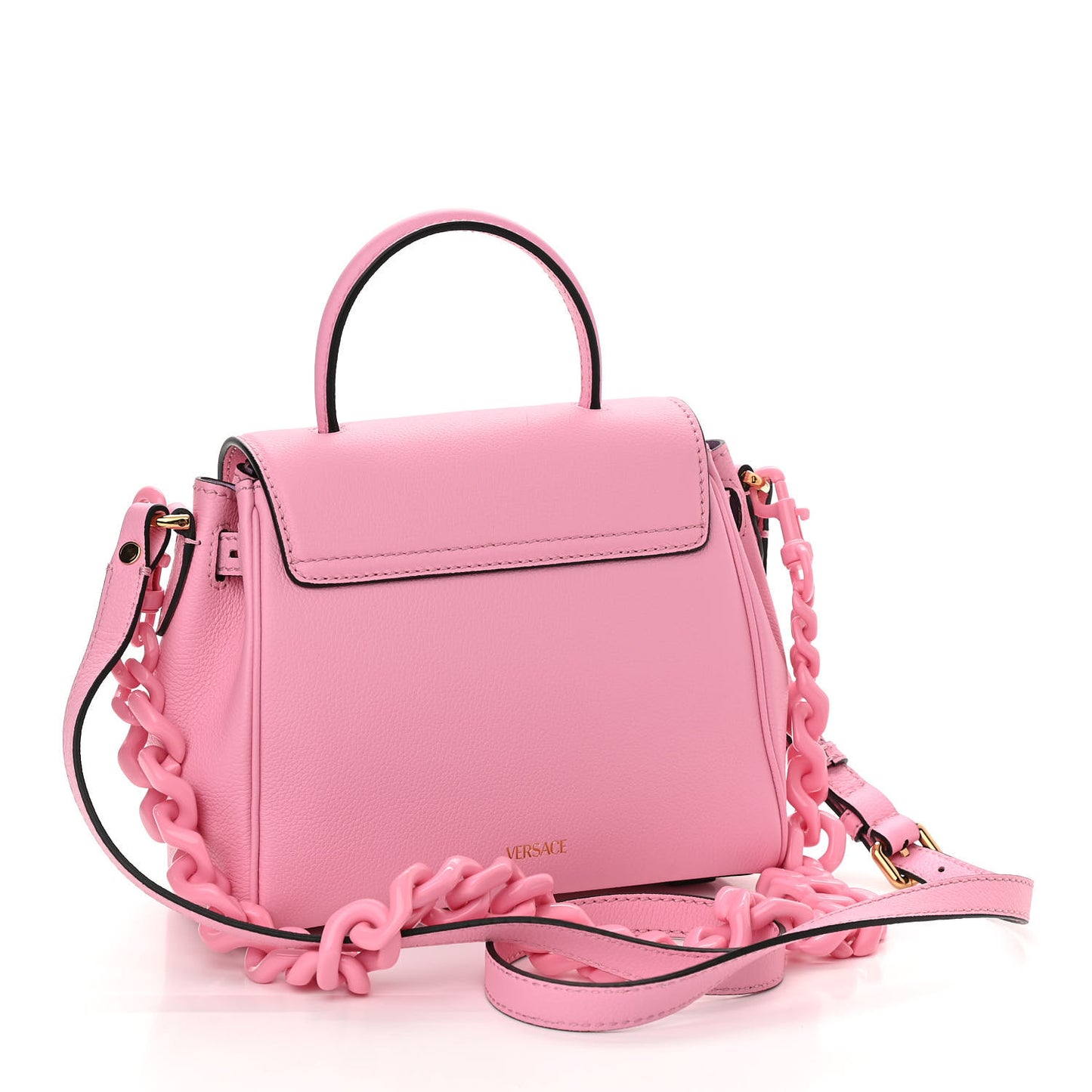 Grained Calfskin Medusa Small Top Handle Handbag Pink