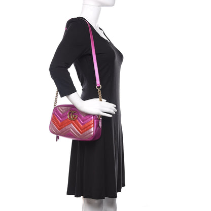 Gucci Laminated Nappa Matelasse Small GG Marmont Chain Shoulder Bag Fuxia Rosso Rosa 2 of 10