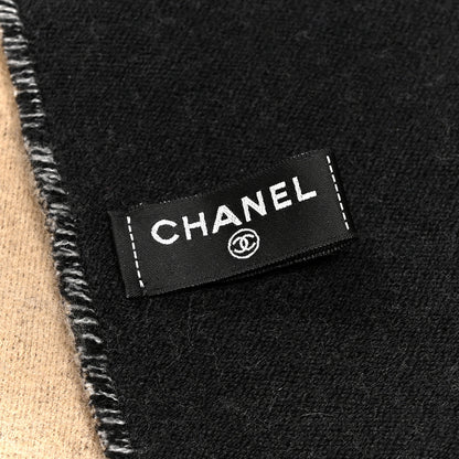 Chanel Cashmere Logo Stole Fringe Beige Black 3 of 4