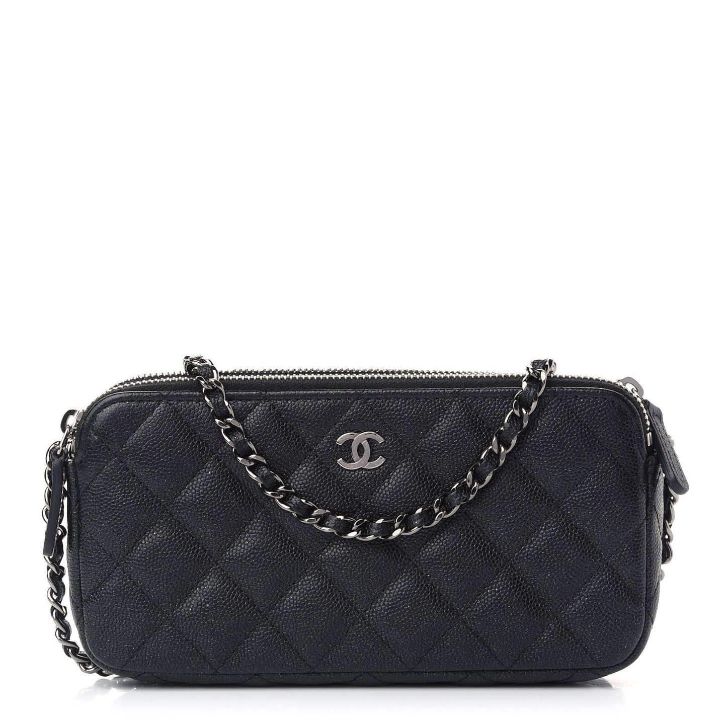 Iridescent Caviar Quilted Small Clutch With Chain Black