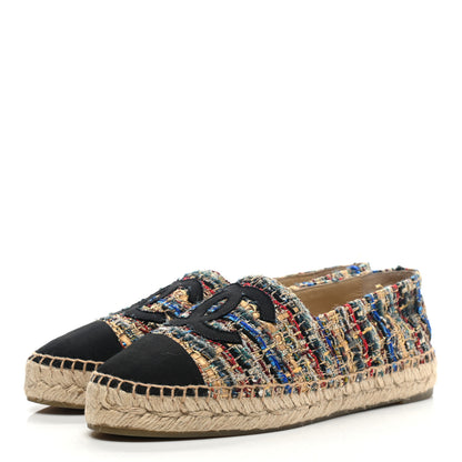 Chanel Tweed Grosgrain CC Espadrilles 37 Multicolor Black 3 of 11
