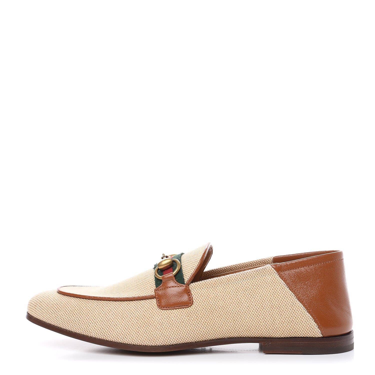 Gucci Canvas Web Mens Brixton Horsebit Loafers 6.5 Sand Light Cuir 1 of 8