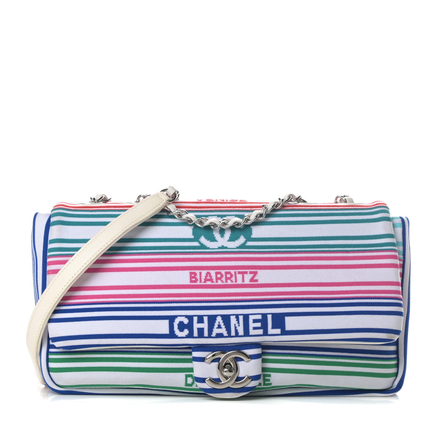 Mixed Fibers Lambskin Venise Biarritz Flap Bag Multicolor White