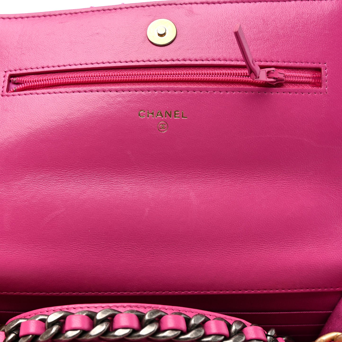 Wool Tweed Lambskin Quilted Chanel 19 Wallet On Chain WOC and Coin Purse  Fuchsia