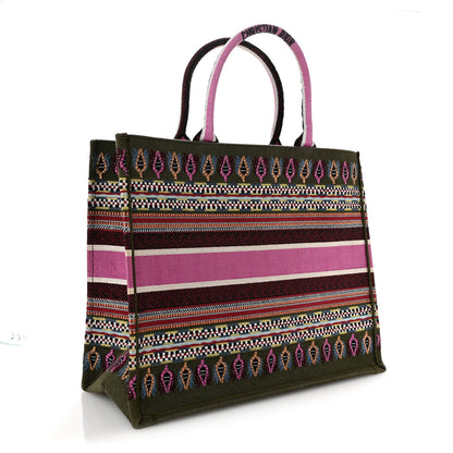 Christian Dior Canvas Embroidered Book Tote Olive Multicolor 3 of 12