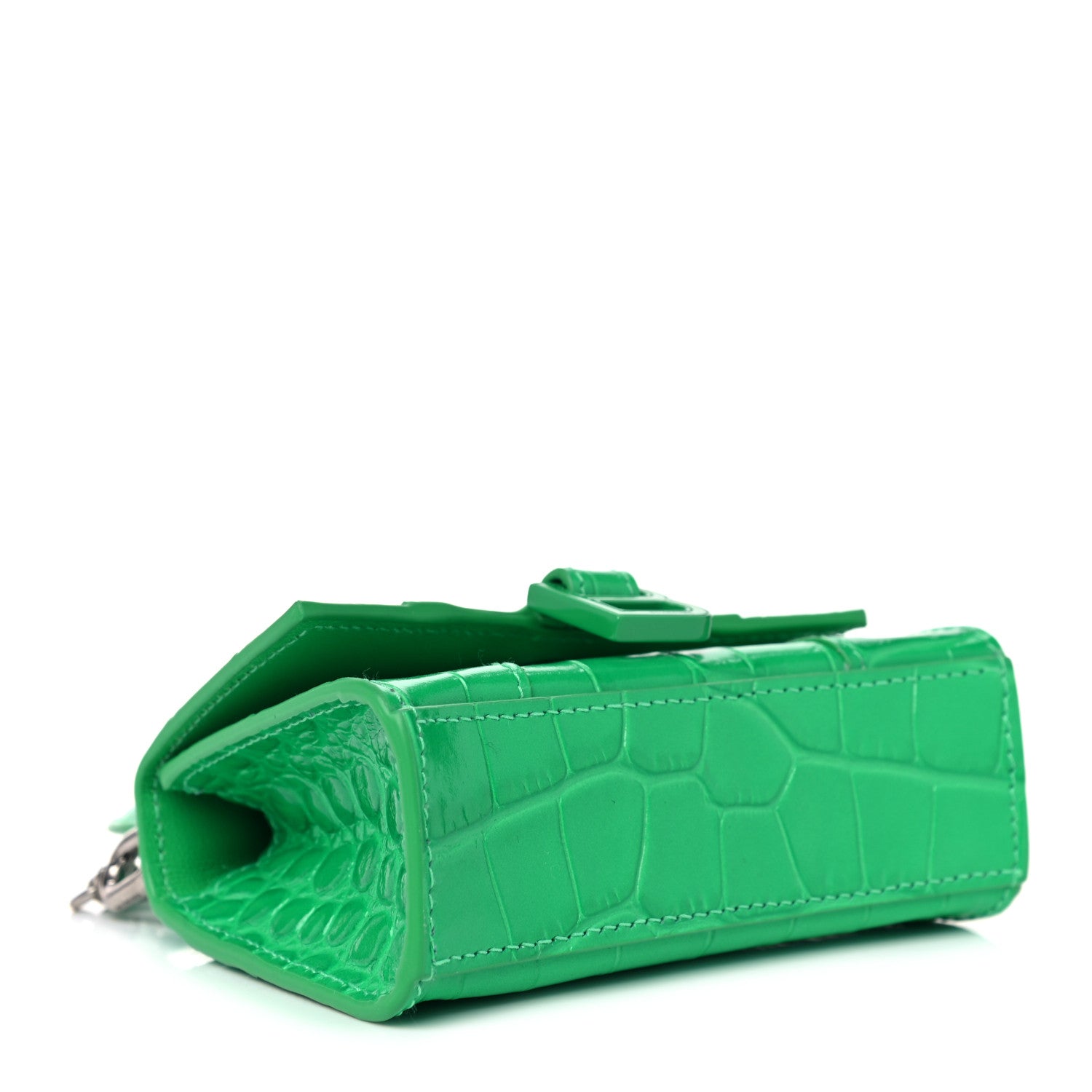 Balenciaga Shiny Calfskin Tonal B Crocodile Embossed Hourglass Top Handle Bag Mini with Chain Vivid Green 5 of 8