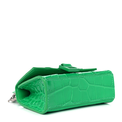 Balenciaga Shiny Calfskin Tonal B Crocodile Embossed Hourglass Top Handle Bag Mini with Chain Vivid Green 5 of 8