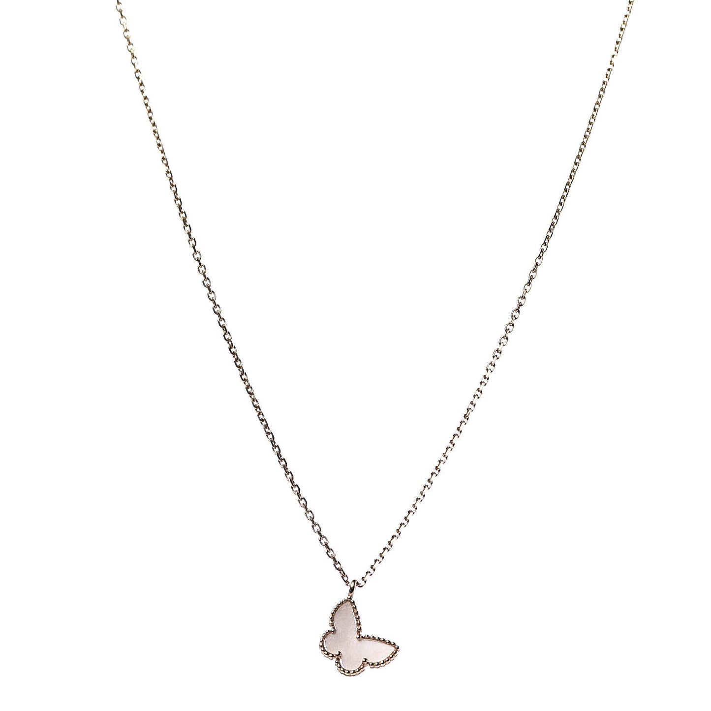 18K Yellow Gold Mother of Pearl Sweet Alhambra Butterfly Pendant Necklace