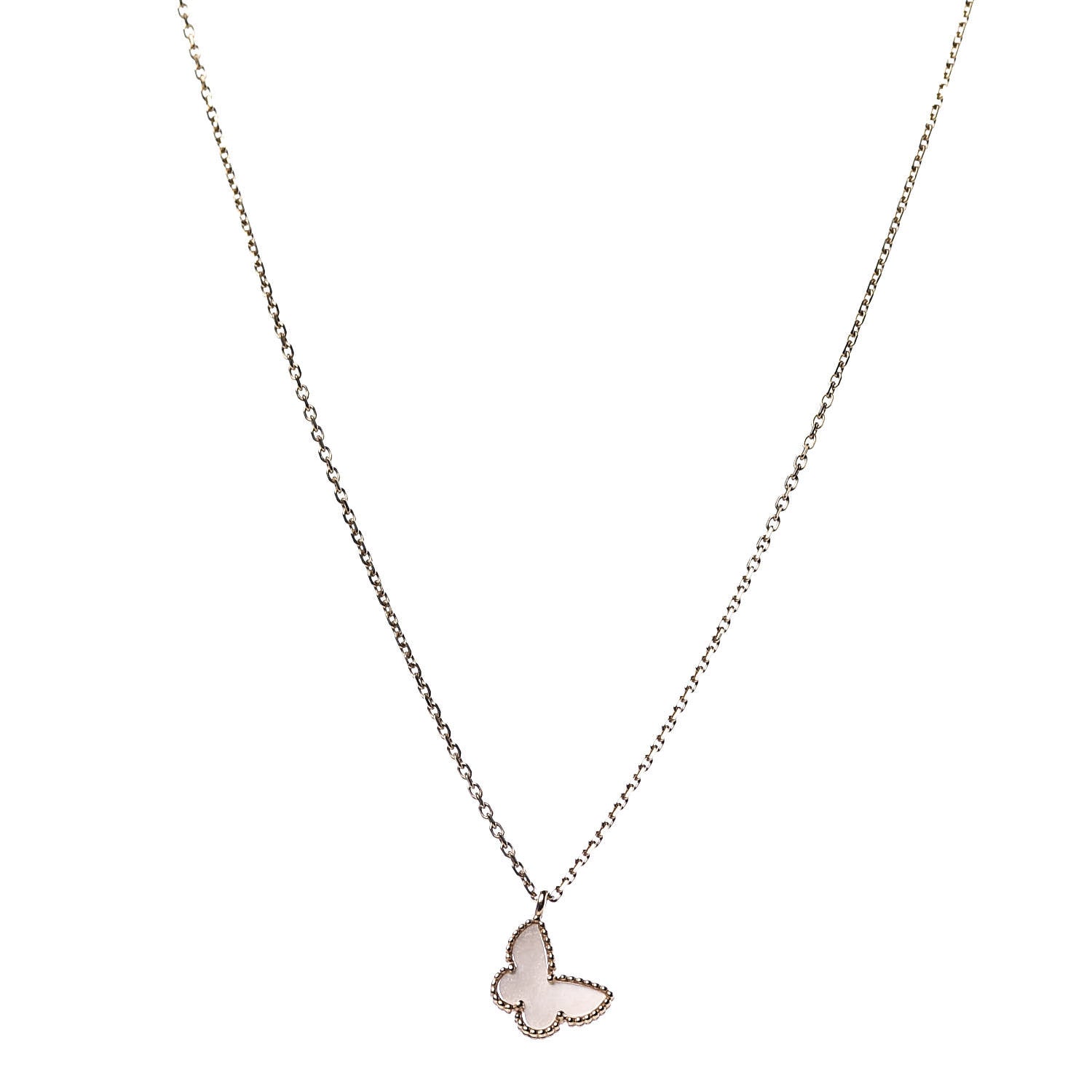 Van Cleef & Arpels 18K Yellow Gold Mother of Pearl Sweet Alhambra Butterfly Pendant Necklace 1 of 7