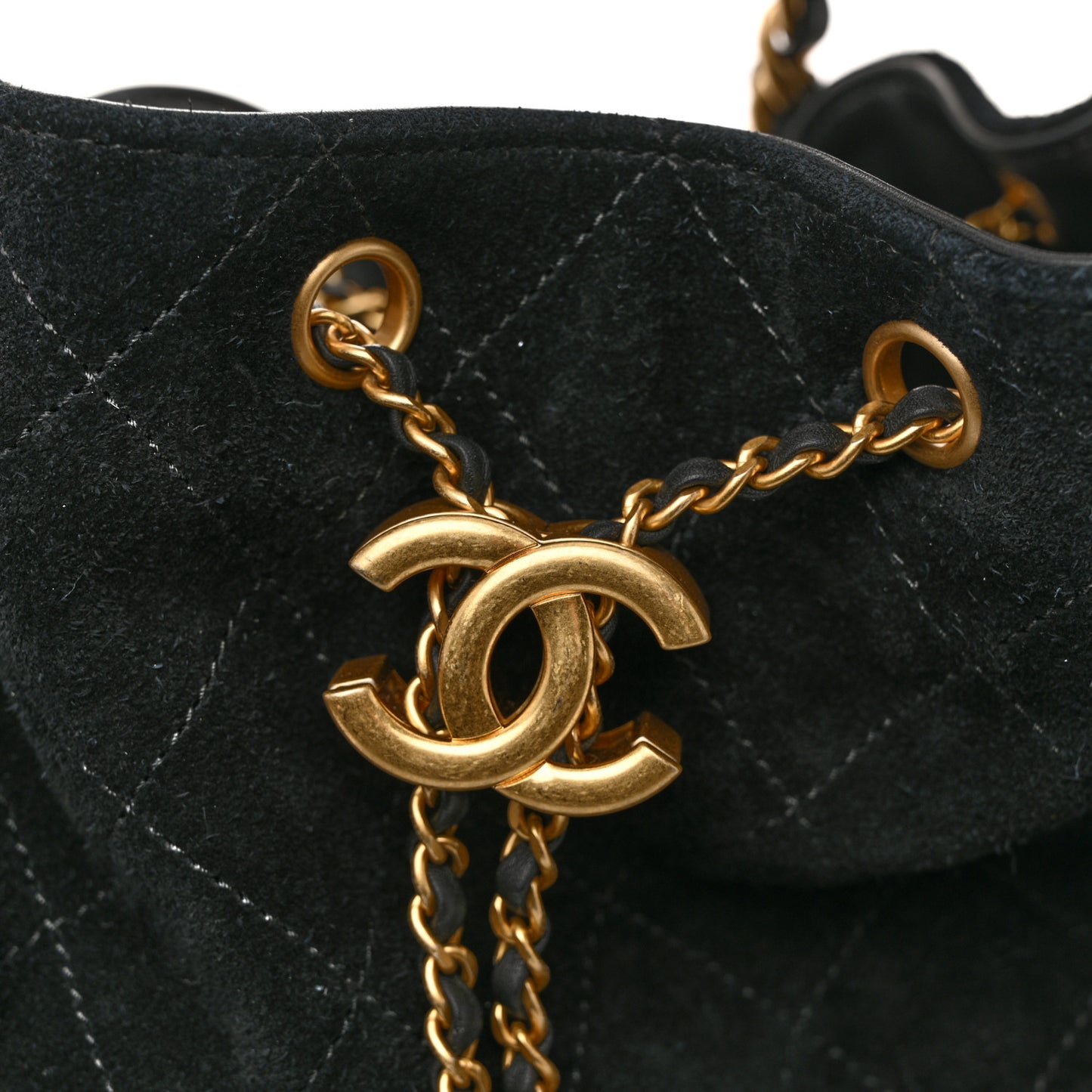 Suede Quilted Medium Chanel 25 Handbag Black