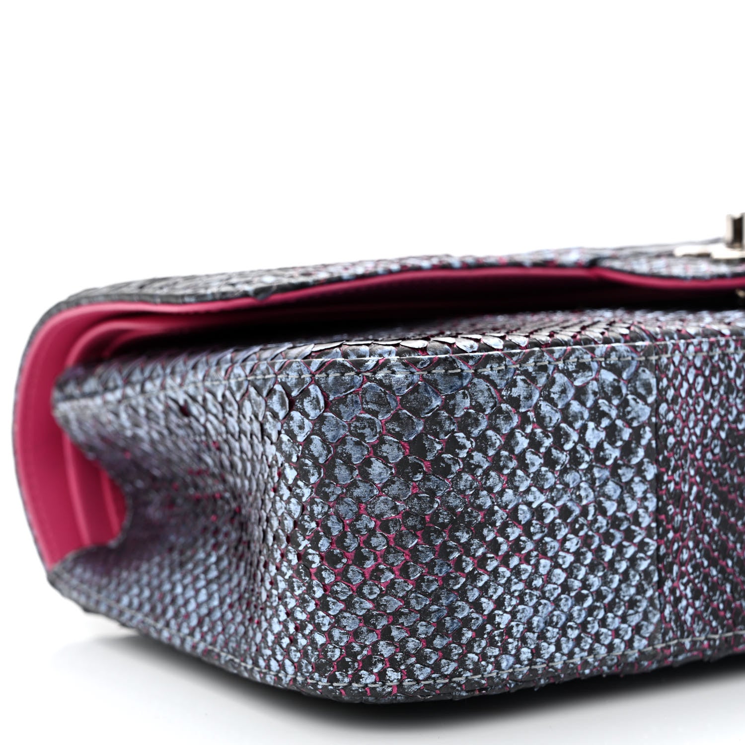 Chanel Metallic Snakeskin Medium Double Flap Light Blue Pink 15 of 16