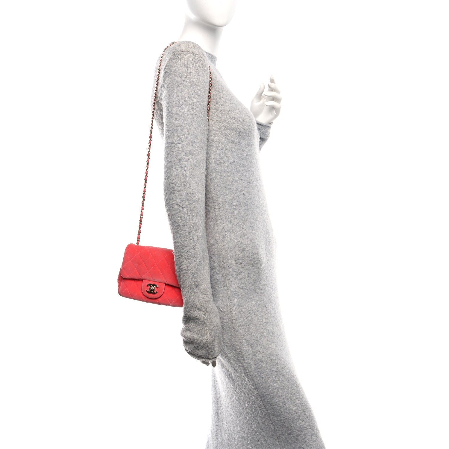 Chanel Velvet Quilted Mini Square Pearl Crush Flap Coral 2 of 11