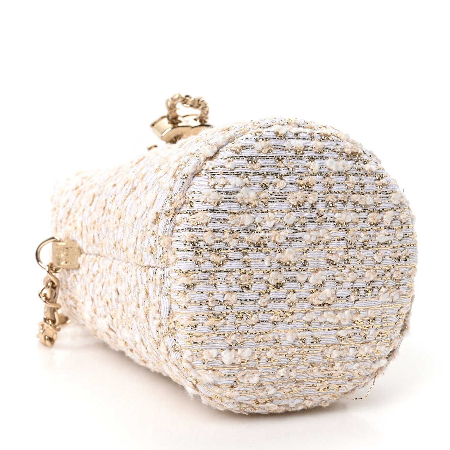 Chanel Tweed Mini Bucket Drawstring Bag White Gold 4 of 11