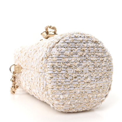 Chanel Tweed Mini Bucket Drawstring Bag White Gold 4 of 11