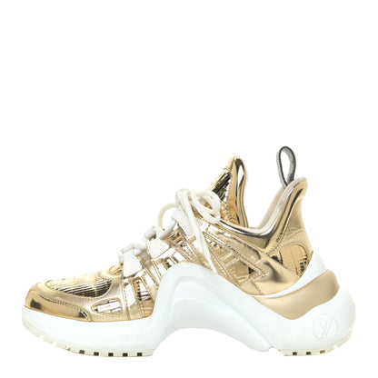 Louis Vuitton Metallic Calfskin Technical Nylon LV Archlight Sneakers 36.5 Gold White 1 of 24