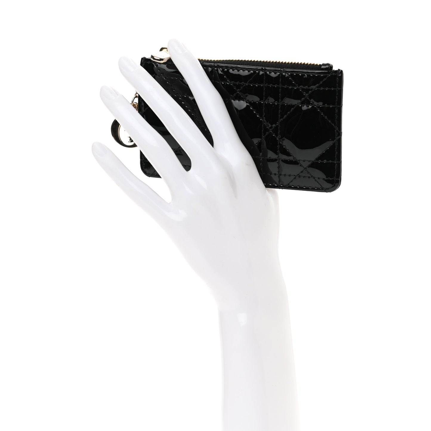 Patent Cannage Lady Dior Key Pouch Black