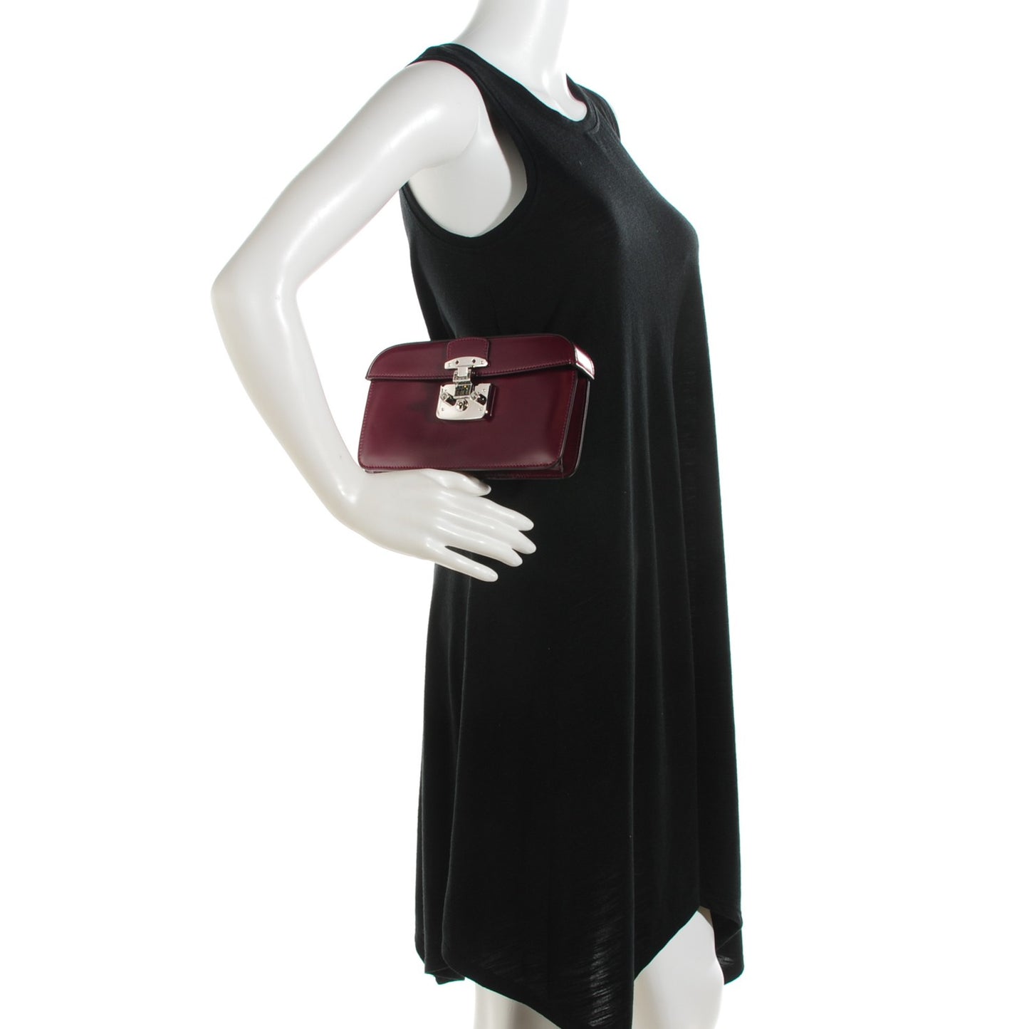 Regent Calfskin Lady Lock Small Briefcase Clutch Purple Wine