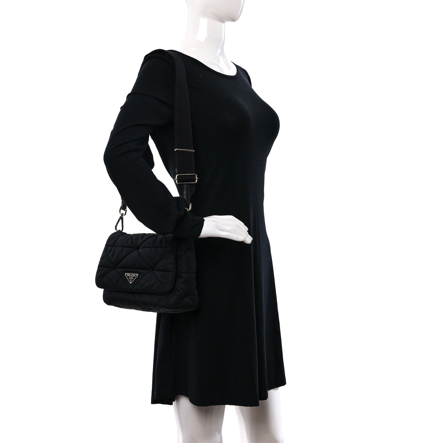 Re-Nylon Quilted Padded Flap Shoulder Bag Black