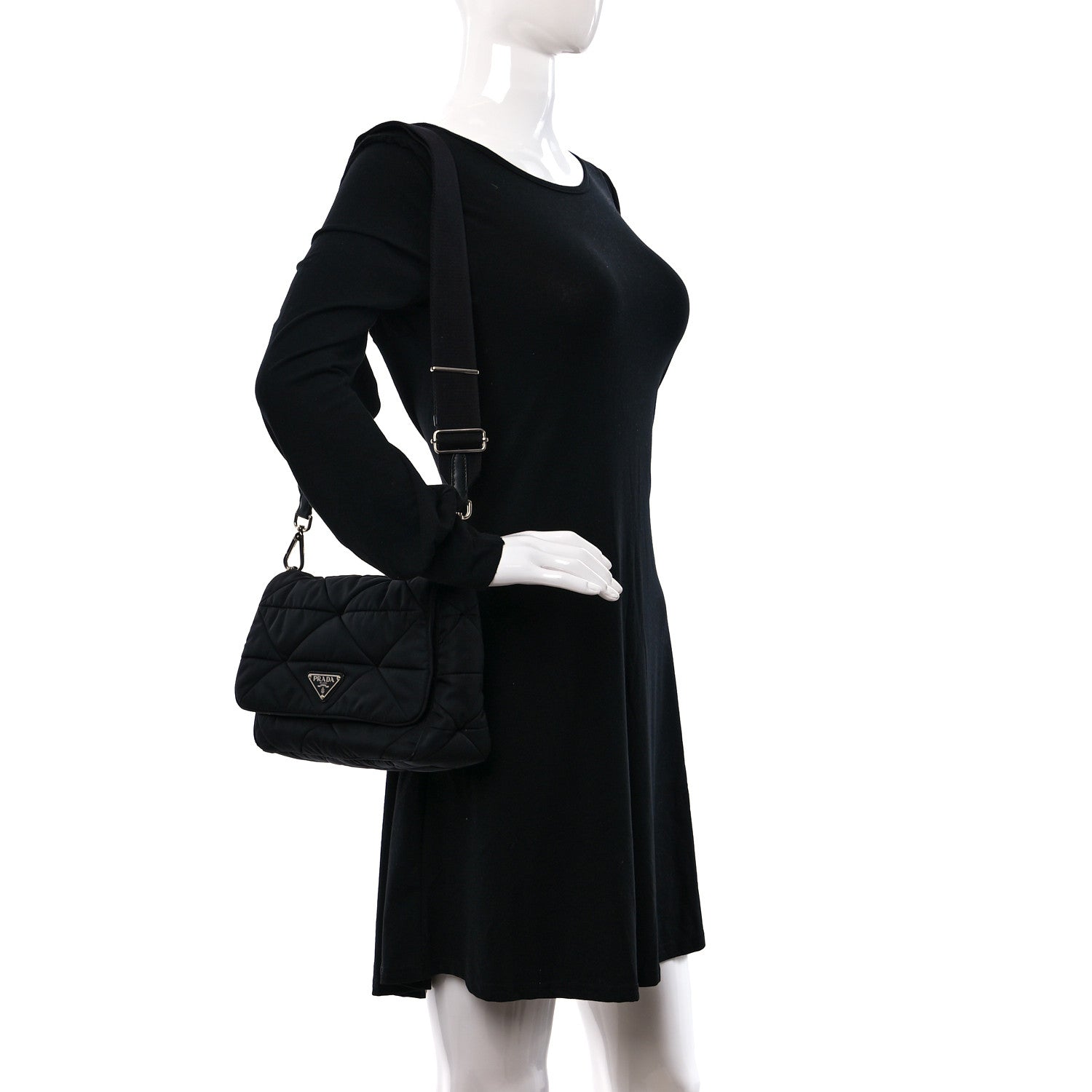 Prada Re-Nylon Quilted Padded Flap Shoulder Bag Black 2 of 8