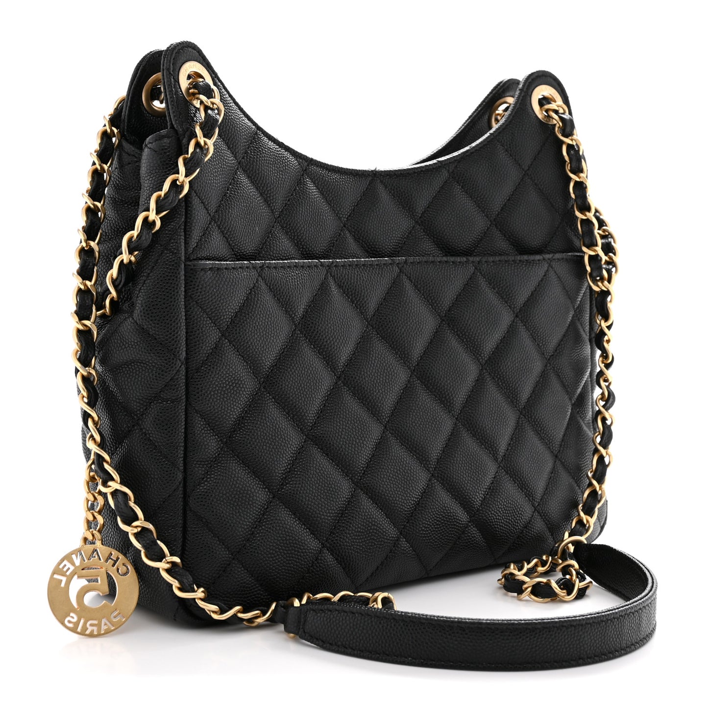 Caviar Quilted Wavy CC Hobo Black