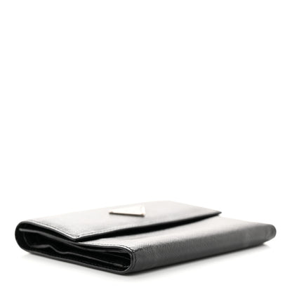 Prada Saffiano Metal Tri-Fold Wallet Black 4 of 9