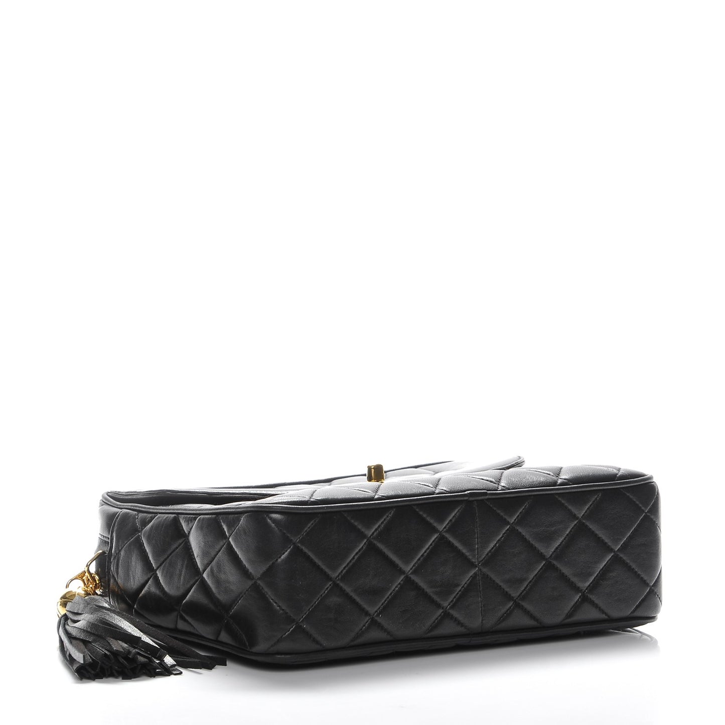 Lambskin Quilted Tassel Camera Case Black