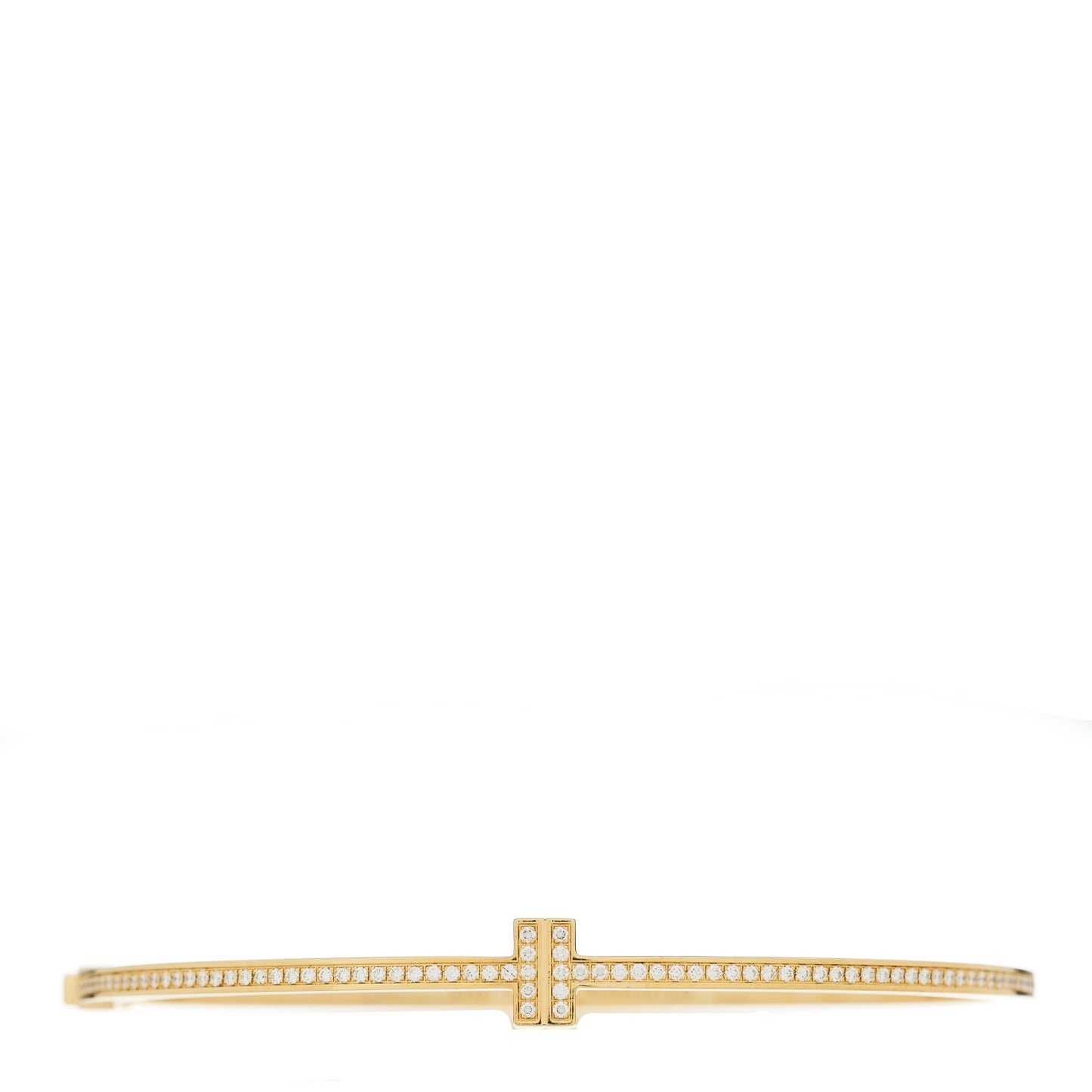 18K Yellow Gold Diamond T Hinged Wire Bangle Bracelet