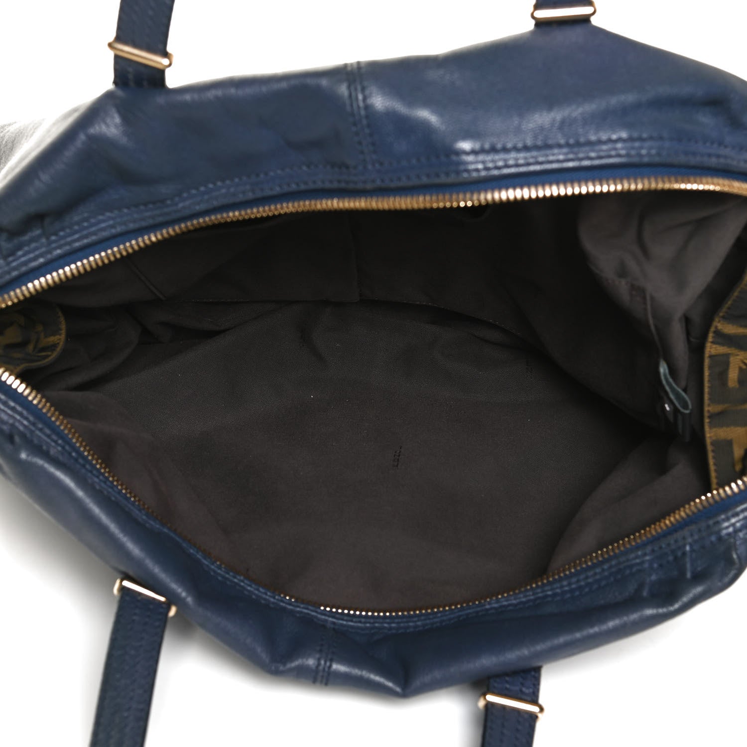 Fendi Sheepskin Zipper Satchel Navy 5 of 13