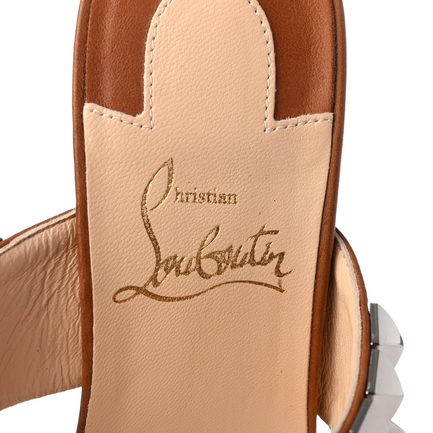 Christian Louboutin Calfskin Studded Tina Goes Mad 55 Slide Sandals 35.5 Cuoio 7 of 8