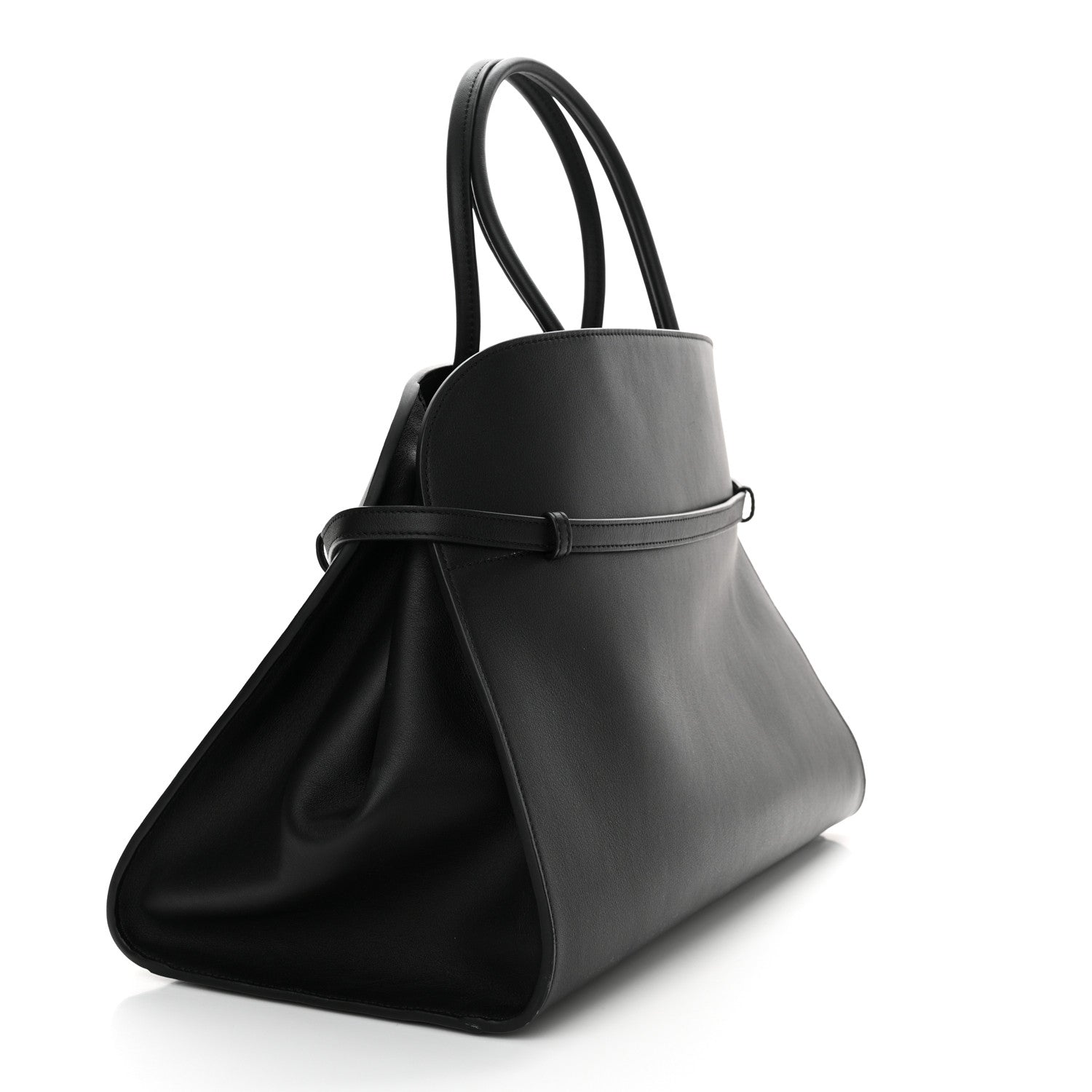 The Row Polished Saddle Calfskin Soft Margaux Belt 15 Black 3 of 12