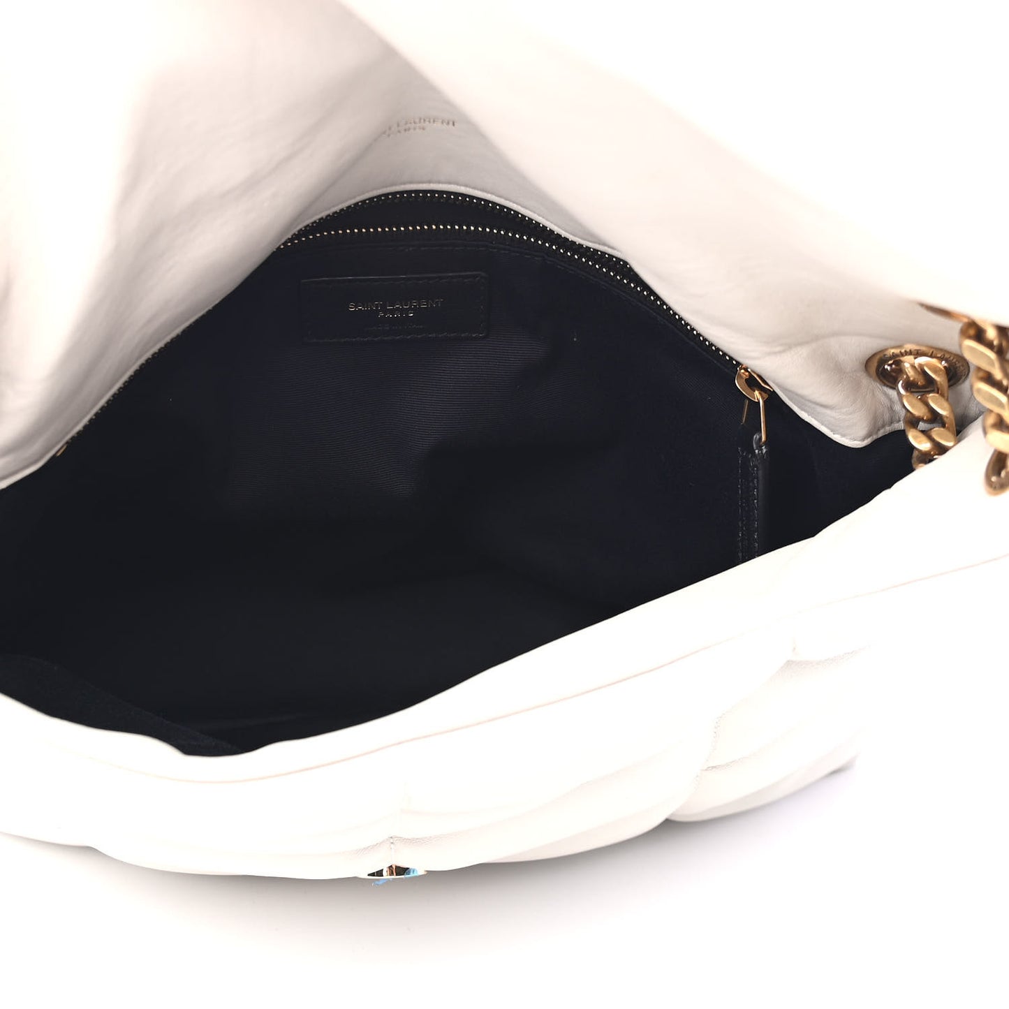 Lambskin Quilted Medium Loulou Puffer Monogram Chain Satchel Blanc Vintage
