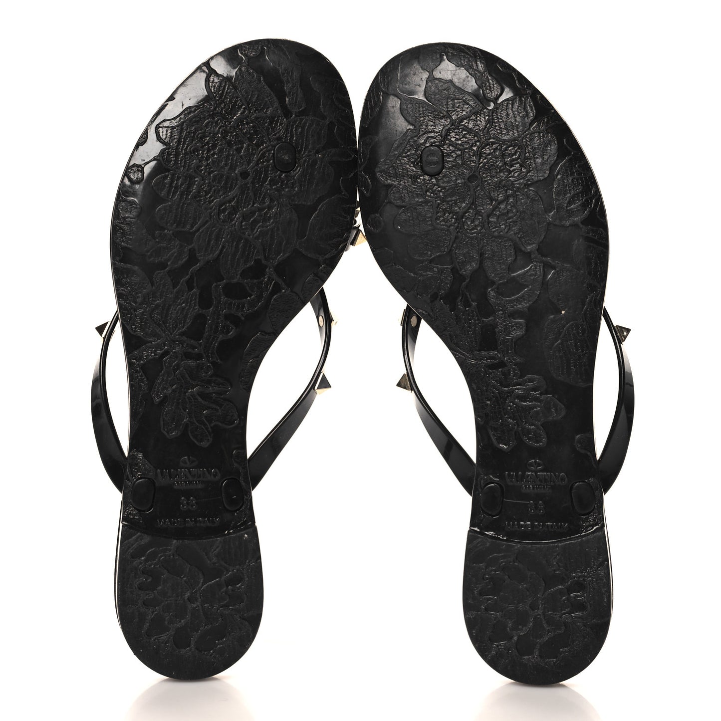 PVC Jelly Rockstud Bow Thong Sandals 38 Black