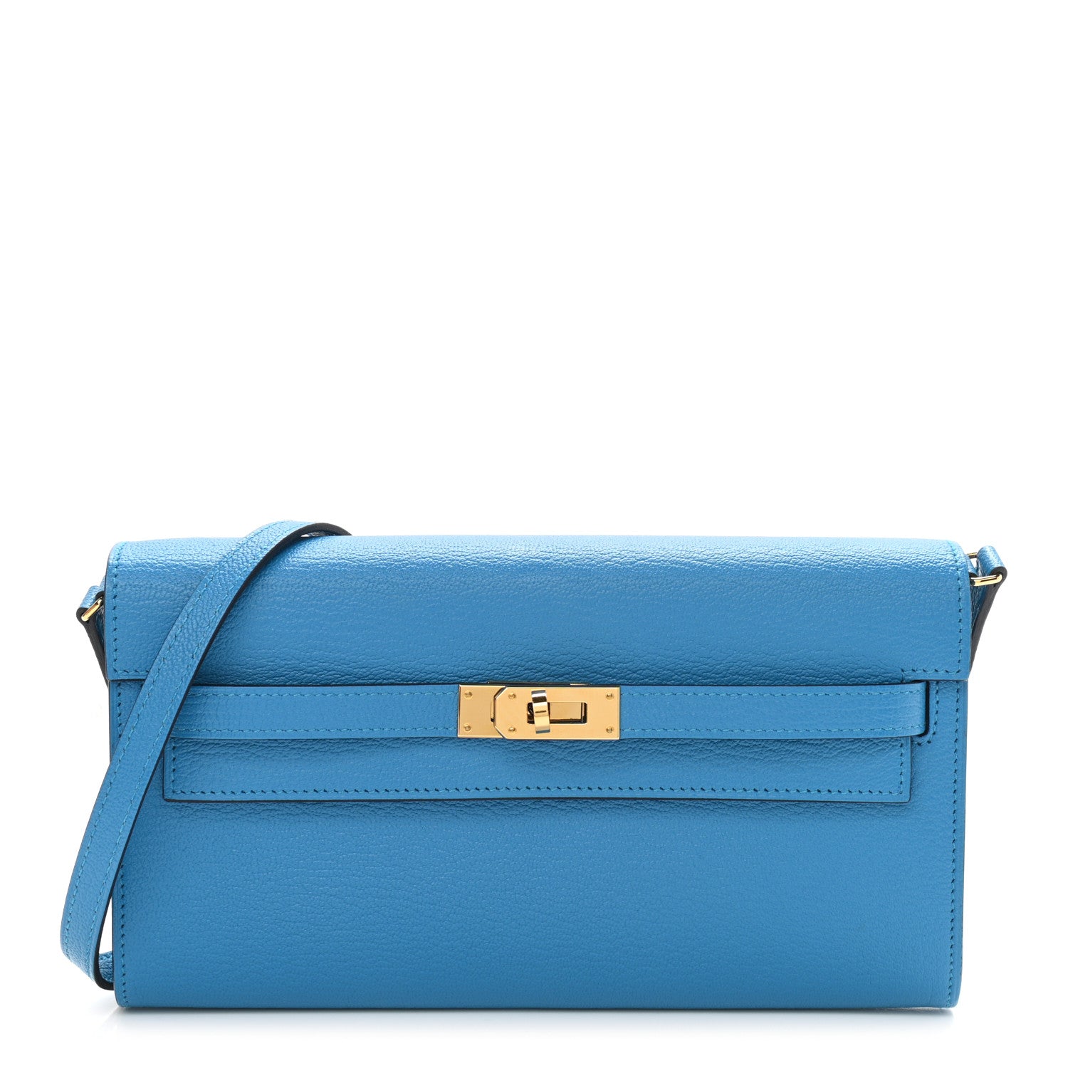 Hermes Chevre Mysore Kelly Wallet To Go Bleu Zanzibar 1 of 10