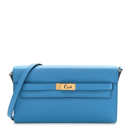 Hermes Chevre Mysore Kelly Wallet To Go Bleu Zanzibar 1 of 10