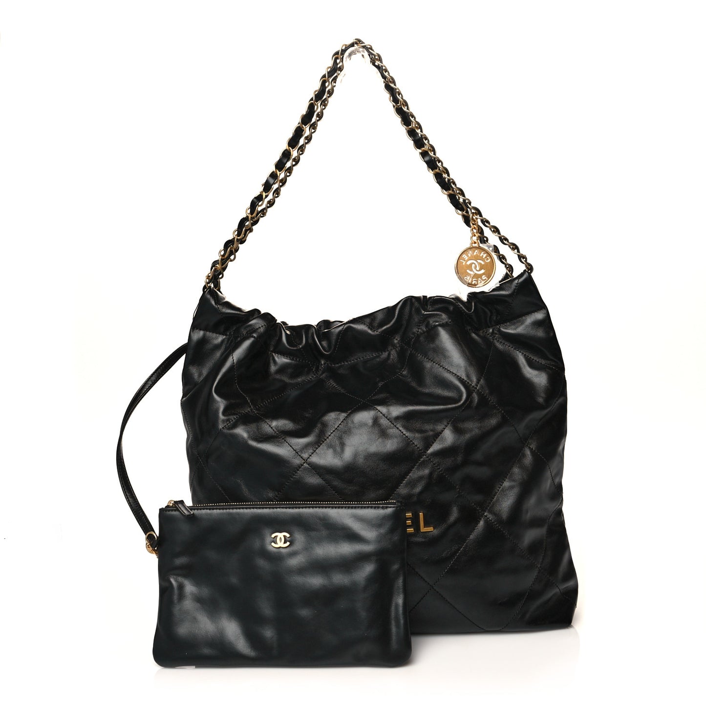 Shiny Calfskin Quilted Chanel 22 Black