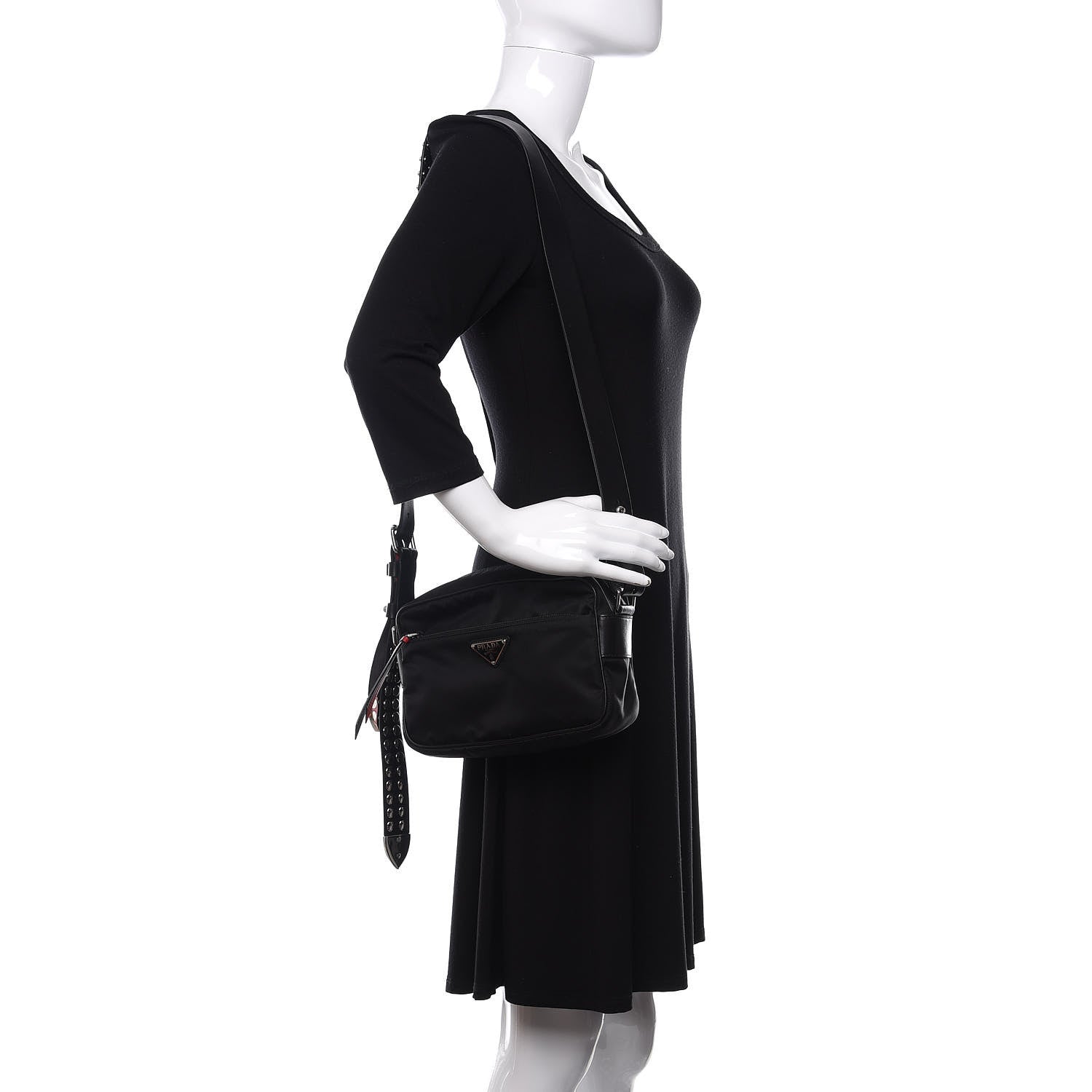 Prada Tessuto Nylon Studded New Vela Shoulder Bag Black Fuoco 2 of 11