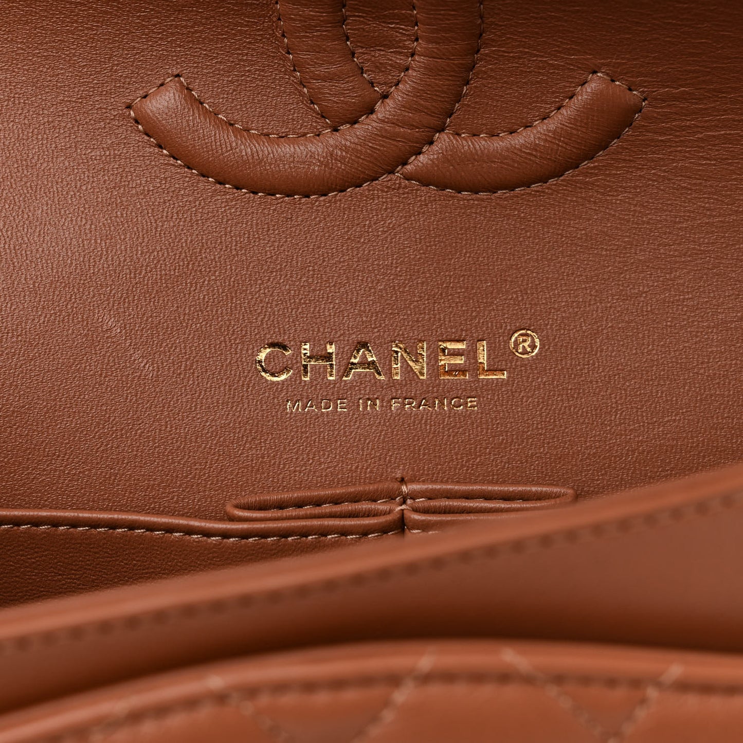 Lambskin Quilted Medium Double Flap Brown