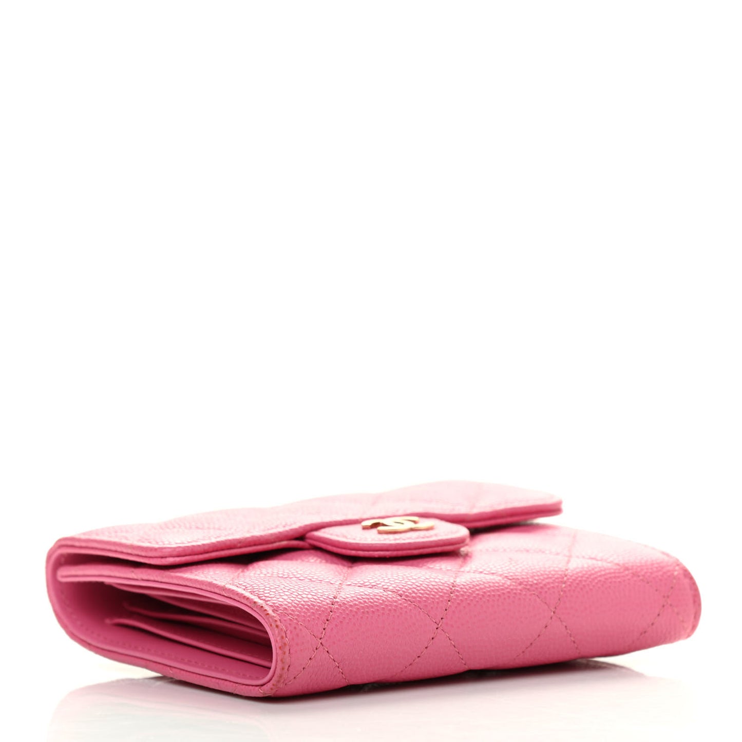 Caviar Quilted Compact Flap Wallet Pink